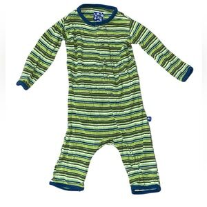 Kickee Pants Green and Navy Striped Kids Footie